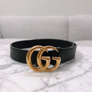 Gucci leather belt with double G buckle